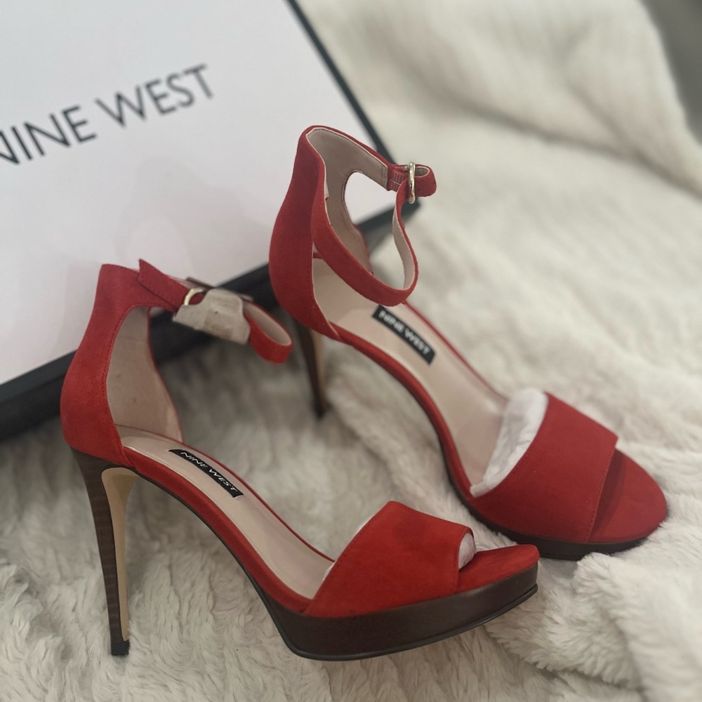 Nine West Red Stiletto Heels with Ankle Strap